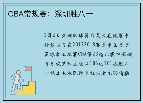 CBA常规赛：深圳胜八一