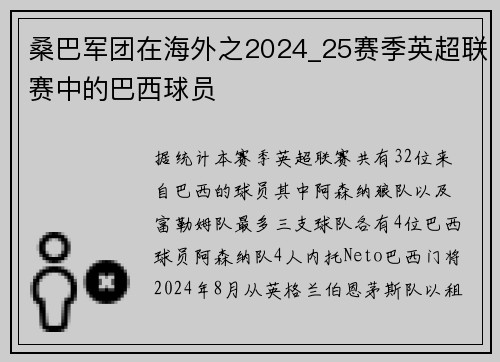 桑巴军团在海外之2024_25赛季英超联赛中的巴西球员